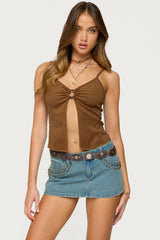 Split Front Faux Suede Tank Top
