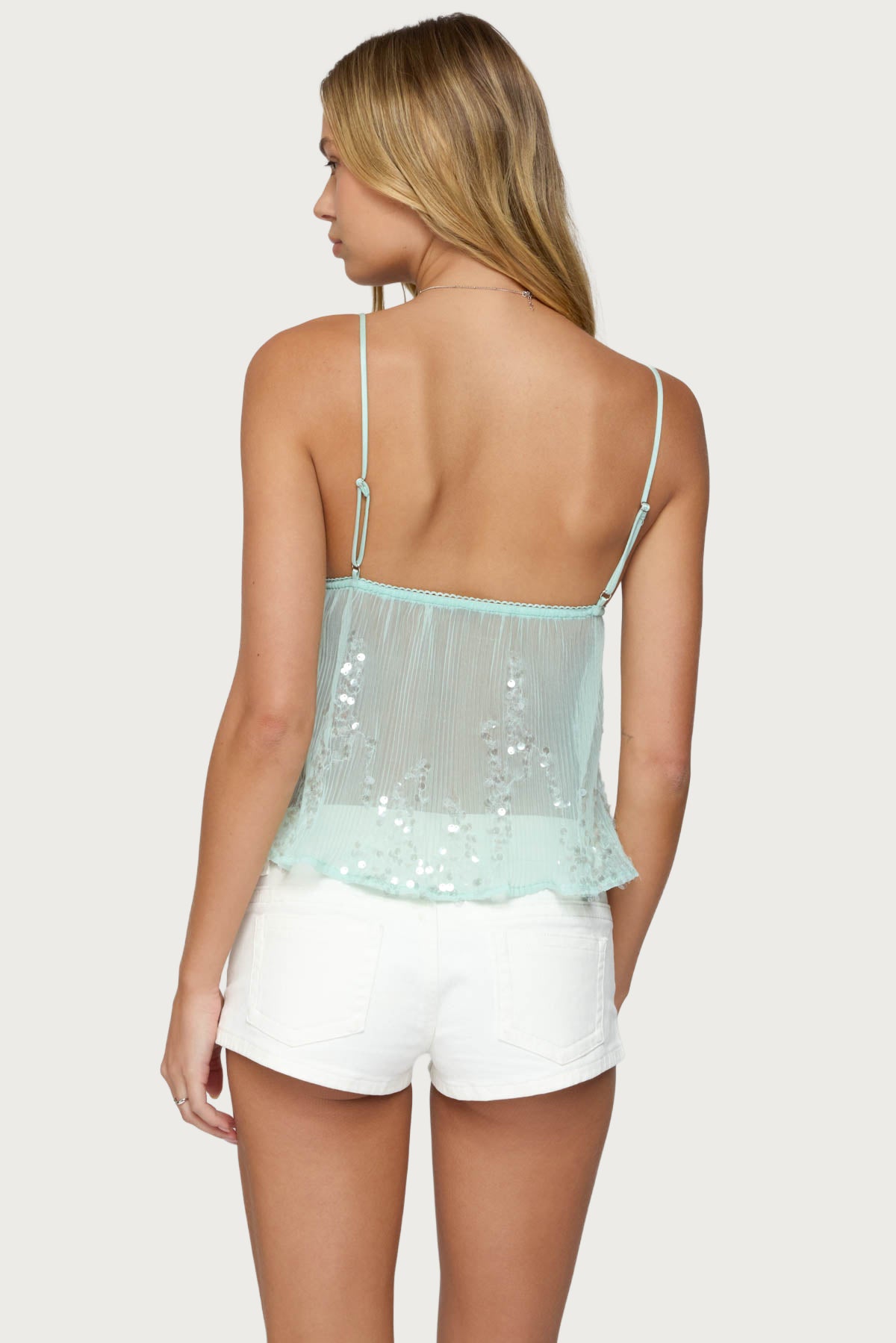 Sequin Sheer Mesh Babydoll Top