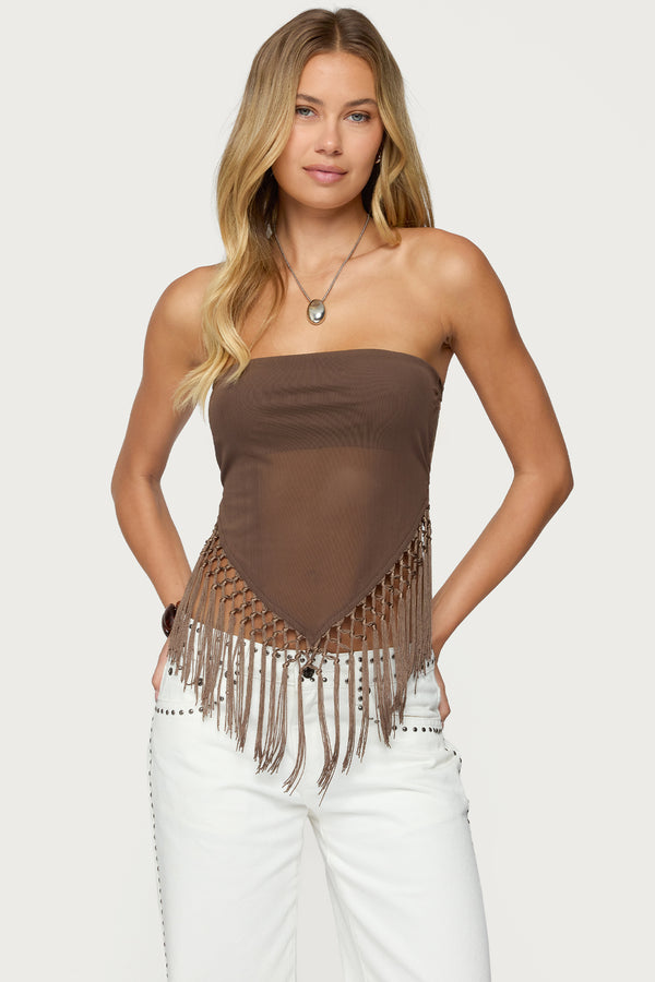 Backless Sheer Mesh Strapless Top view 1