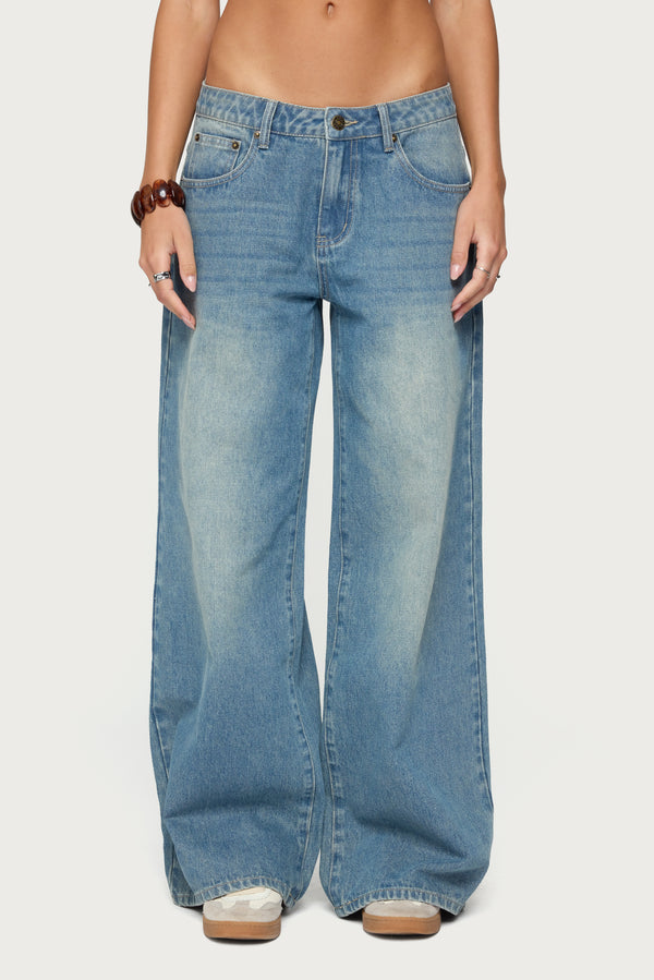 Graphic Vintage Washed Low Rise Baggy Jeans view 2