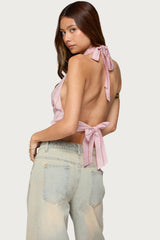 Stripey Metallic Cowl Neck Halter Top