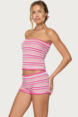 Nola Striped Textured Knit Strapless Top