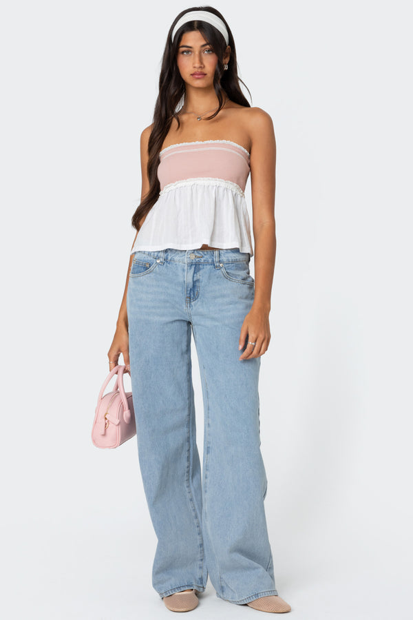 Rena Ribbed Peplum Tube Top view 2
