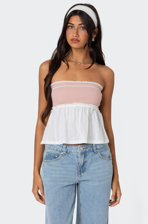 Rena Ribbed Peplum Tube Top view 1