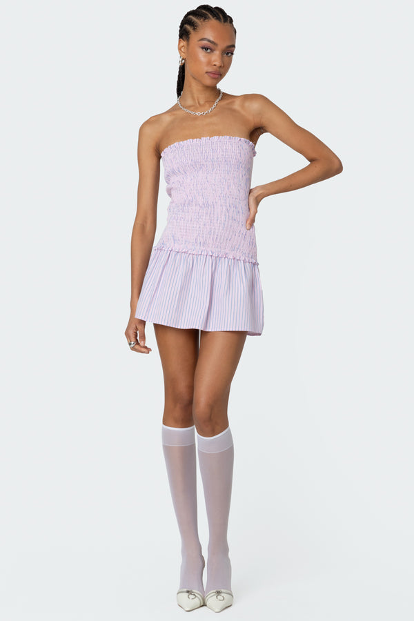 Striped Scrunch Strapless Mini Dress view 2
