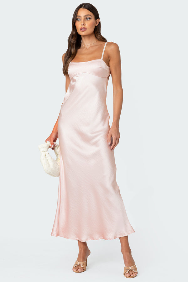 Vienna Open Back Satin Effect Maxi Dress view 2