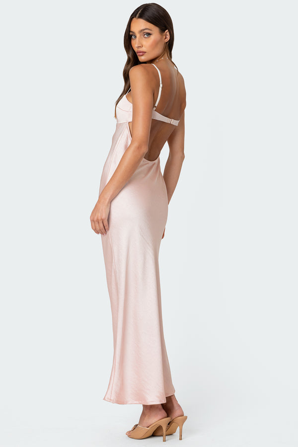 Vienna Open Back Satin Effect Maxi Dress view 1