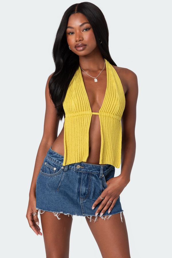 Caraway Ribbed Knit Split Front Top view 1