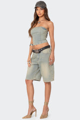 Shira Washed Denim Bermuda Shorts