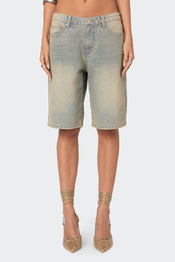 Shira Washed Denim Bermuda Shorts view 2