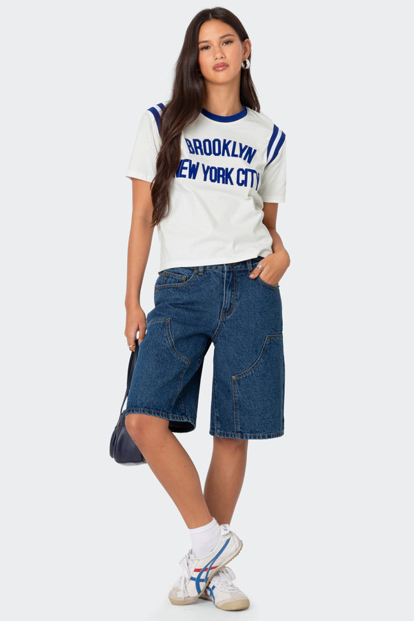 Jacqui Low Rise Denim Bermuda Shorts view 1