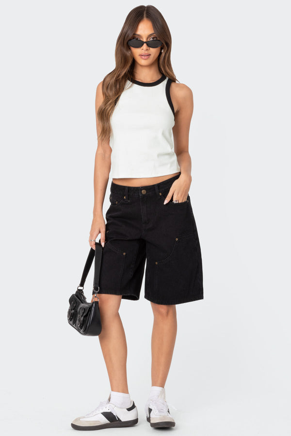 Jacqui Low Rise Denim Bermuda Shorts view 1