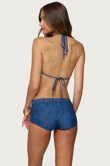 Agnes Denim Printed Triangle Bikini Top