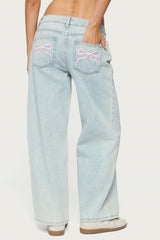 Petite Bow Pocket Low Rise Baggy Jeans