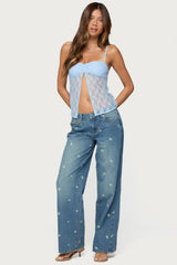 Priya Sheer Lace Split Front Top