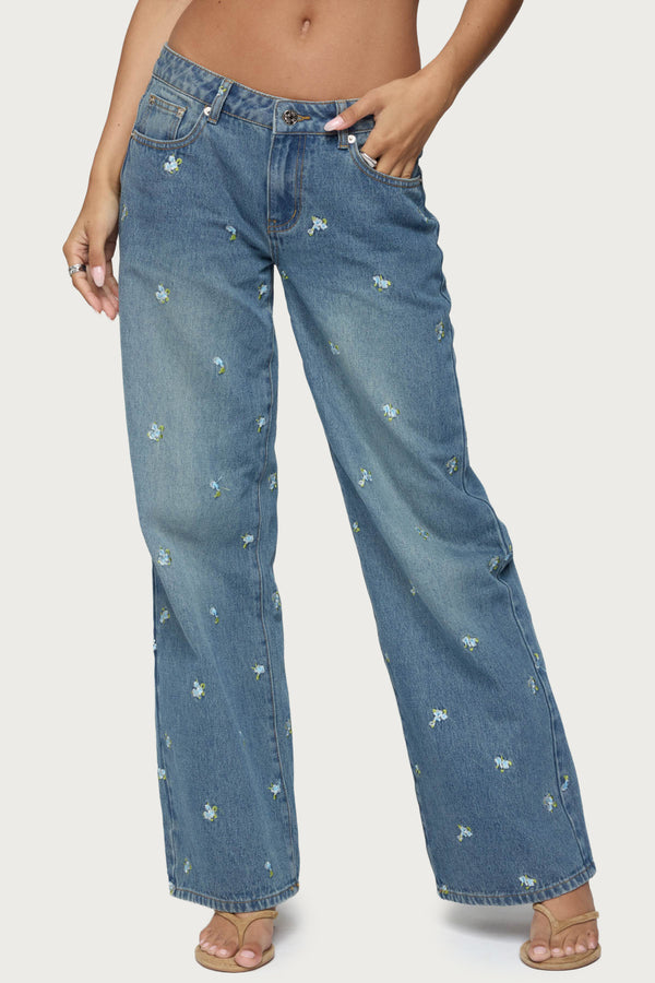 Edna Embroidered Floral Low Rise Baggy Jeans view 2