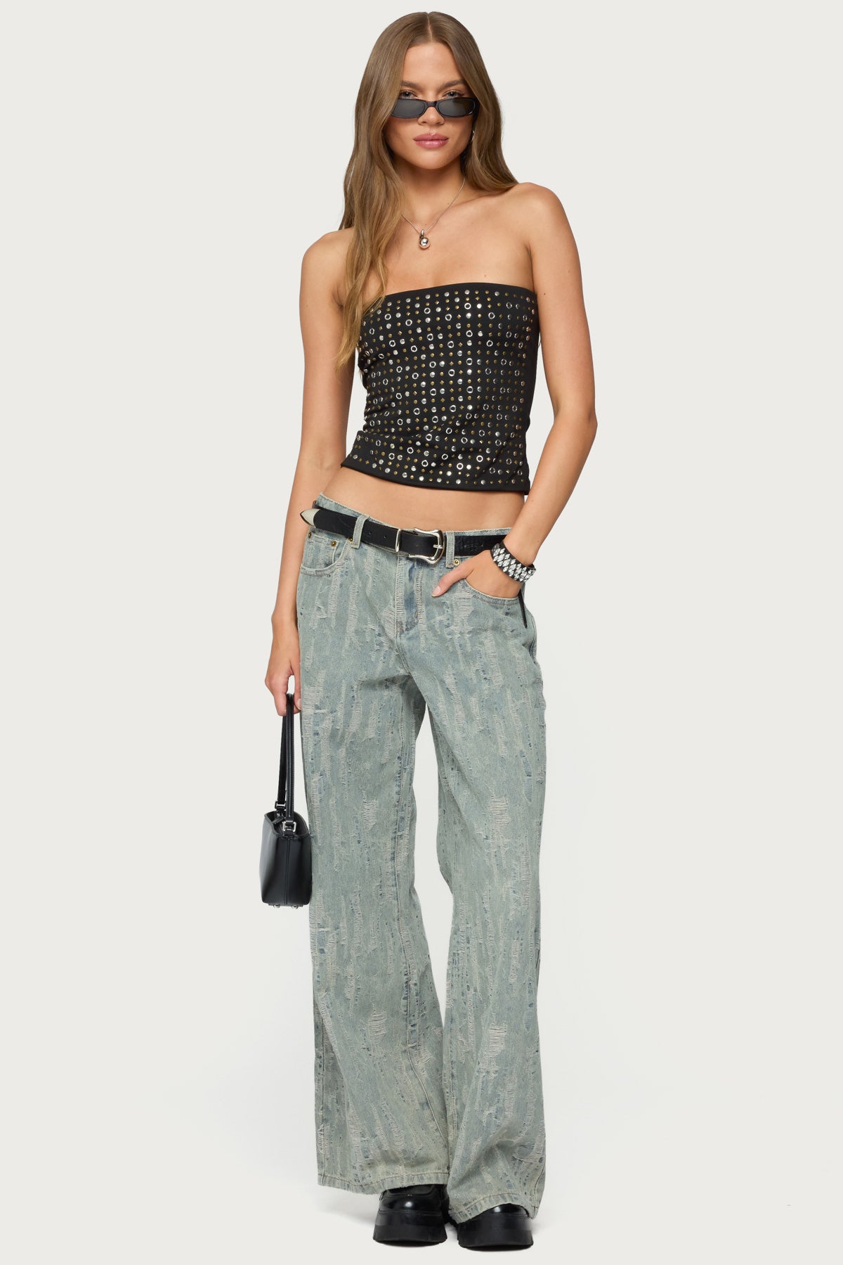 Blanco Studded Grommet Tube Top