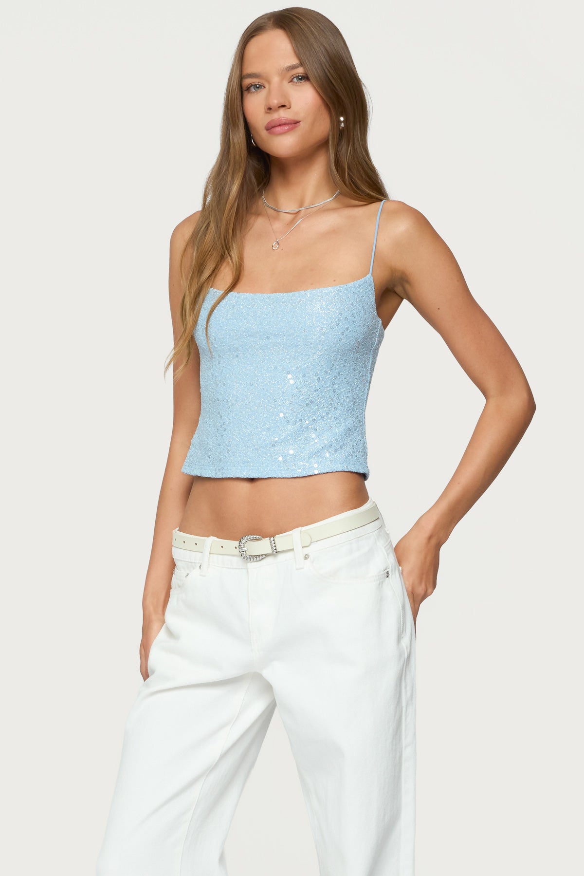 Metallic & Sequin Textured Tank Top