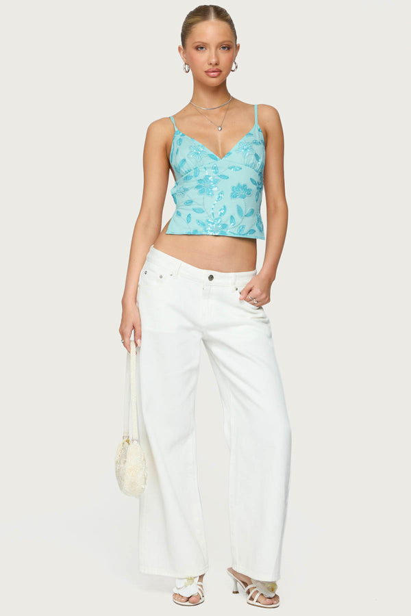 Pia Sequin Floral Backless Top view 2