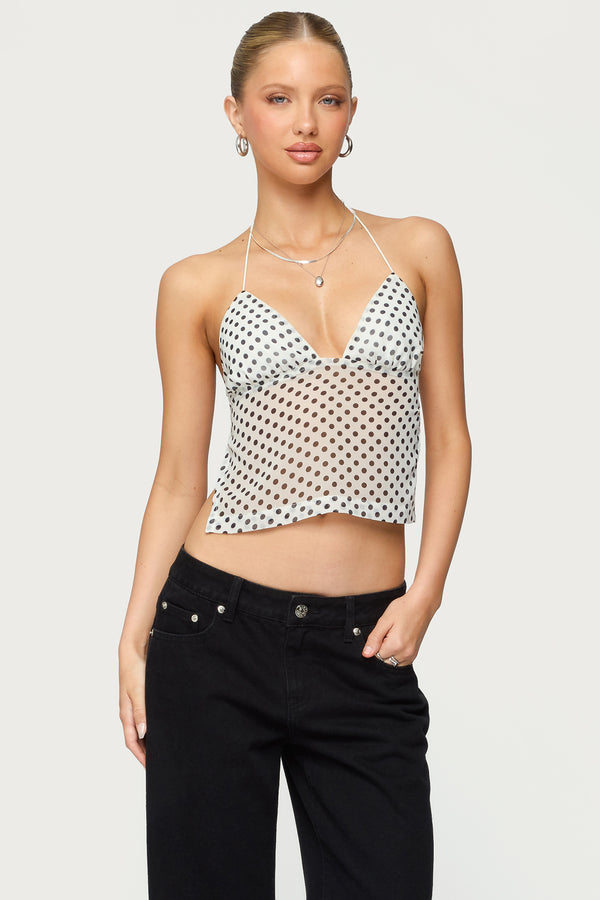 Polka Dot Backless Chiffon Top view 1