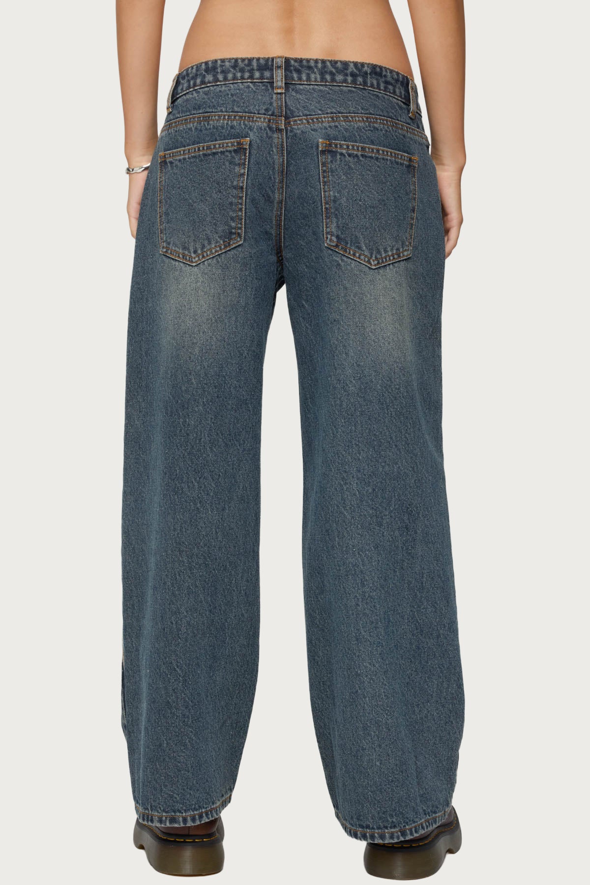 Petite Contrast Panel Low Rise Baggy Jeans