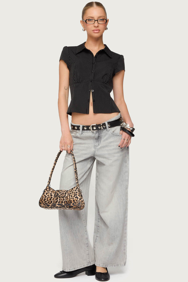 Petite Magda Acid Wash Low Rise Baggy Jeans view 1