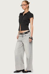 Petite Magda Acid Wash Low Rise Baggy Jeans