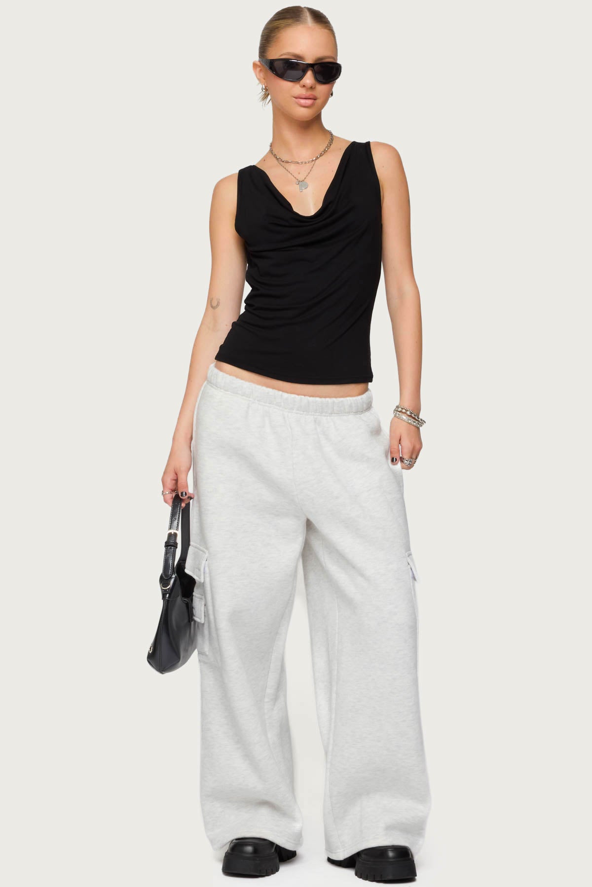 Petite Wide Leg Cargo Sweatpants