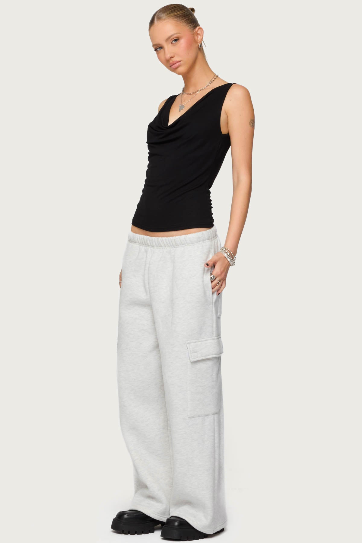 Petite Wide Leg Cargo Sweatpants