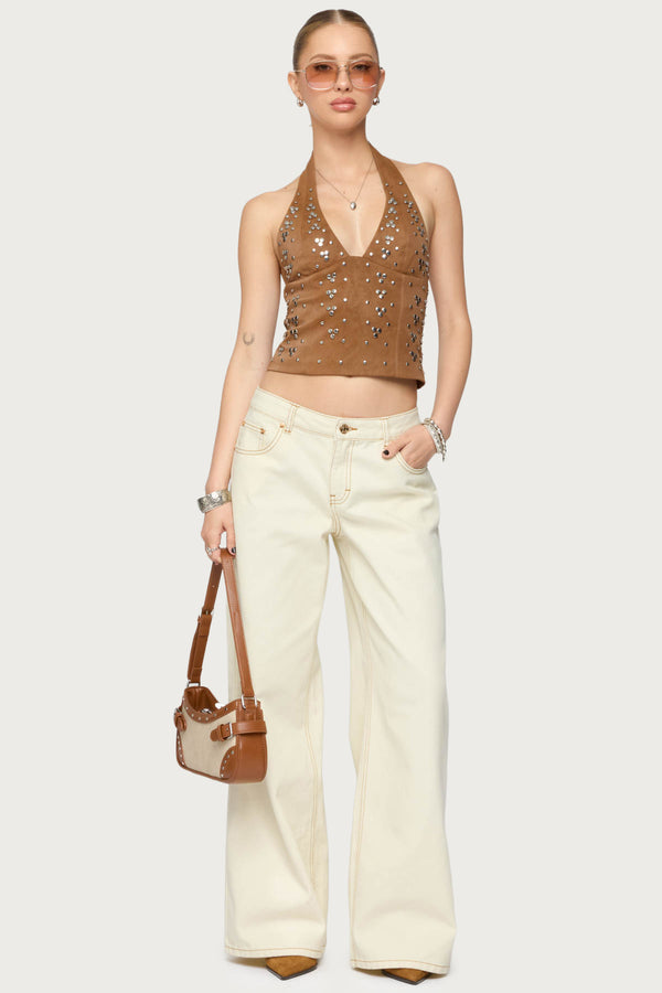 Contrast Stitch Low Rise Baggy Jeans view 1