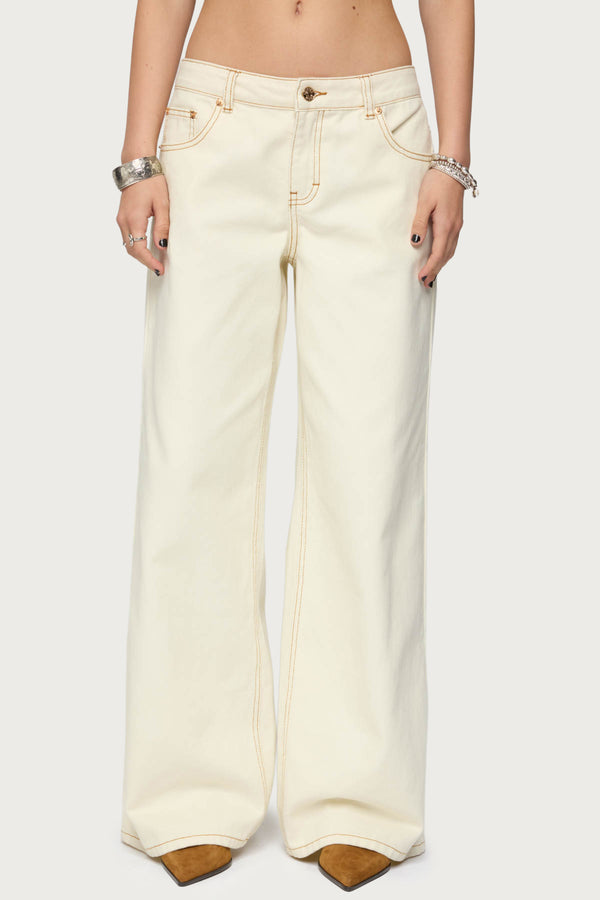 Contrast Stitch Low Rise Baggy Jeans view 2