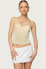 Embroidered Floral Sheer Bra Top