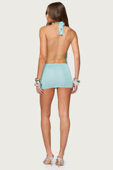Cowl Neck Backless Knit Mini Dress