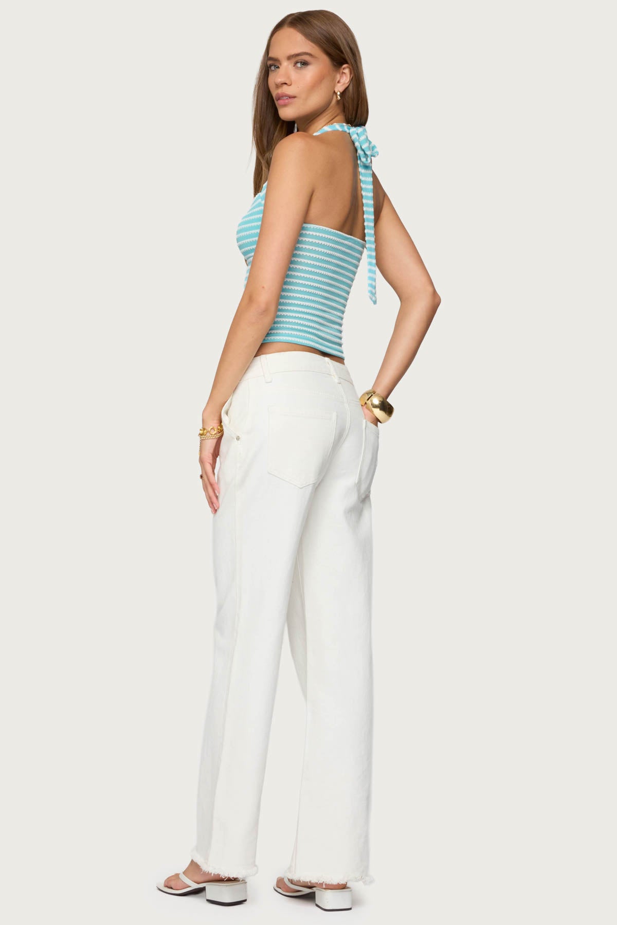 Lovina Textured Striped Halter Top