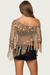 Fringe Sequin Crochet Poncho