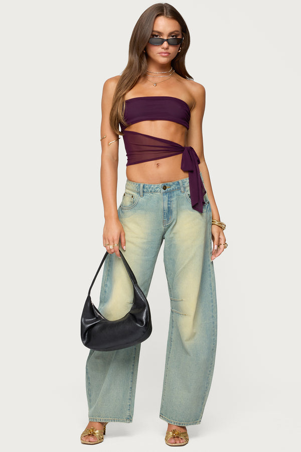 Cayden Washed Low Rise Barrel Jeans view 1