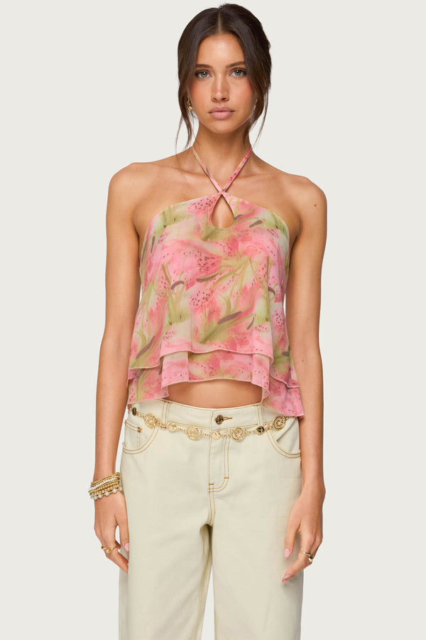 Dragon Lily Layered Chiffon Halter top view 1