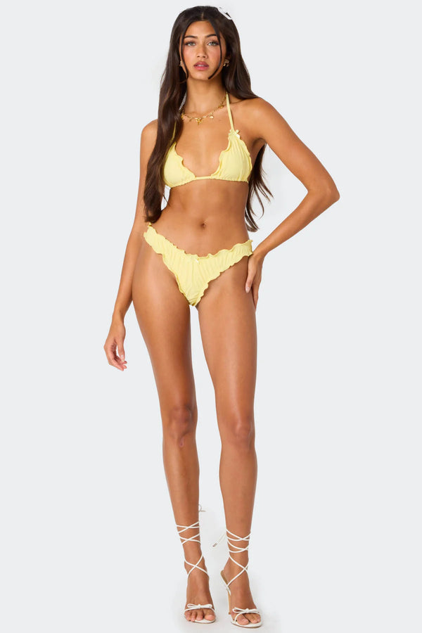 Golden Ruffle Edge Triangle Bikini Top view 2
