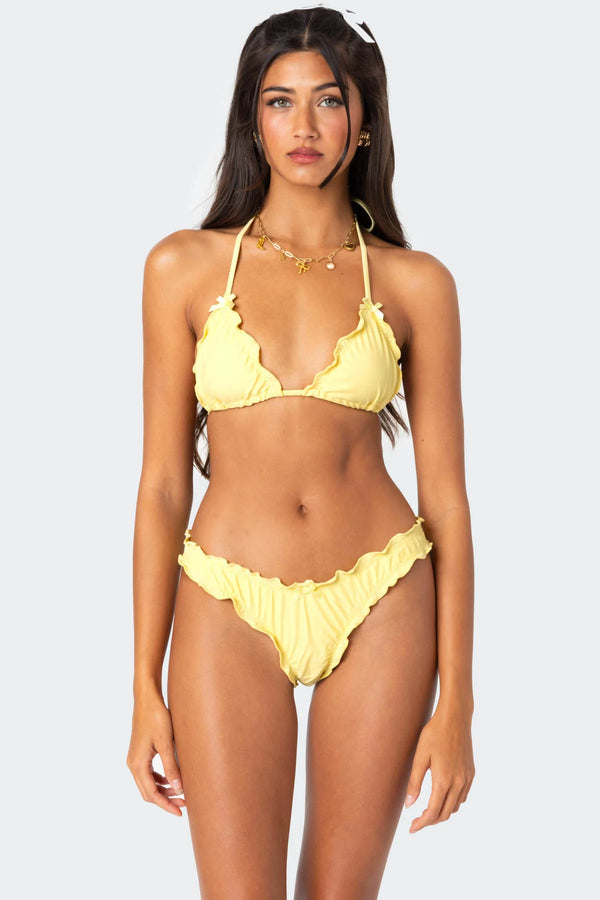 Golden Ruffle Edge Triangle Bikini Top view 1