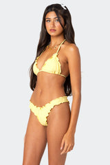 Golden Ruffle Edge Triangle Bikini Top