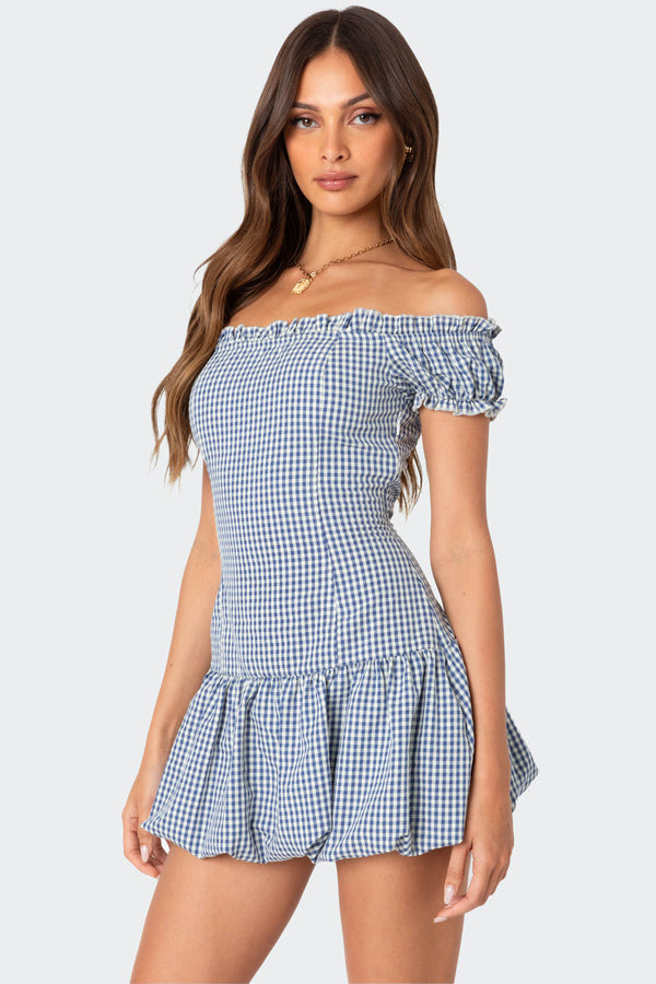 Gingham Off Shoulder Bubble Mini Dress view 2