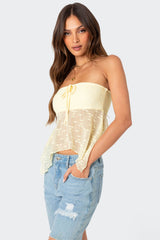 Embroidered Sheer Strapless Top