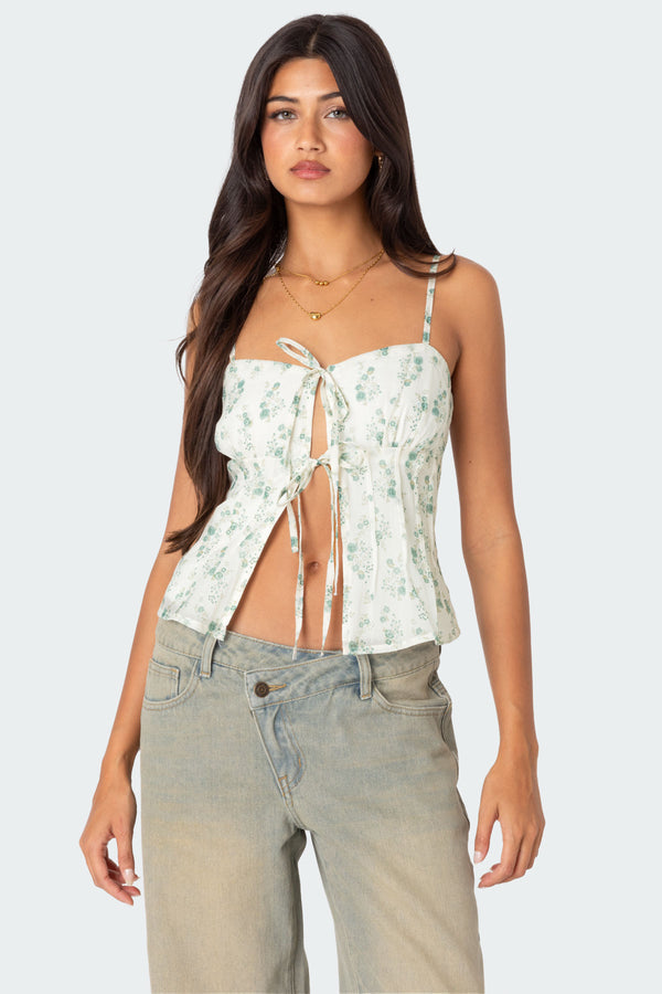 Malmo Printed Tie Front Top view 1