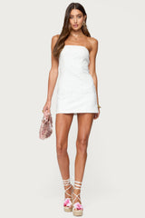 Textured Flowers Strapless Mini Dress