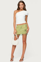 Sheer Sequin Bead Fringed Mini Skirt