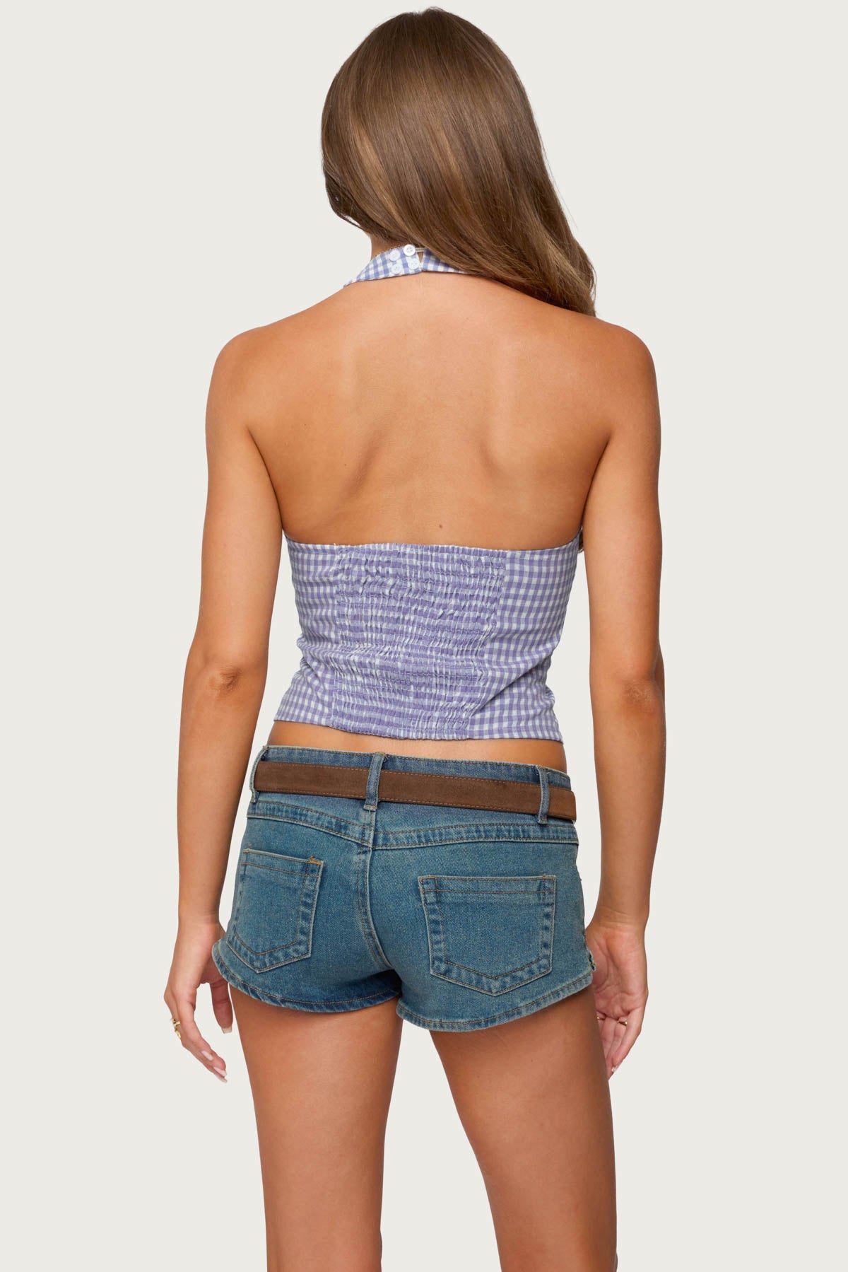 Evan Gingham Button Up Halter Top