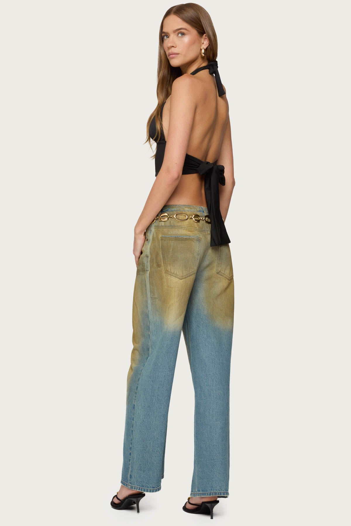 Aiva Backless Plunge Neck Halter Top