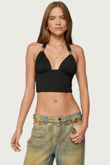 Aiva Backless Plunge Neck Halter Top