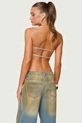 Sequin Backless Triangle Strapless Top