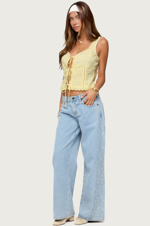 Floral Split Low Rise Baggy Jeans view 1